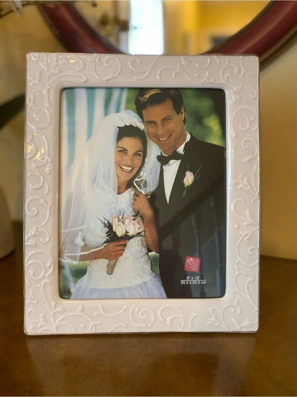 Elegant Cream Embossed Ceramic Photo Frame by Russ